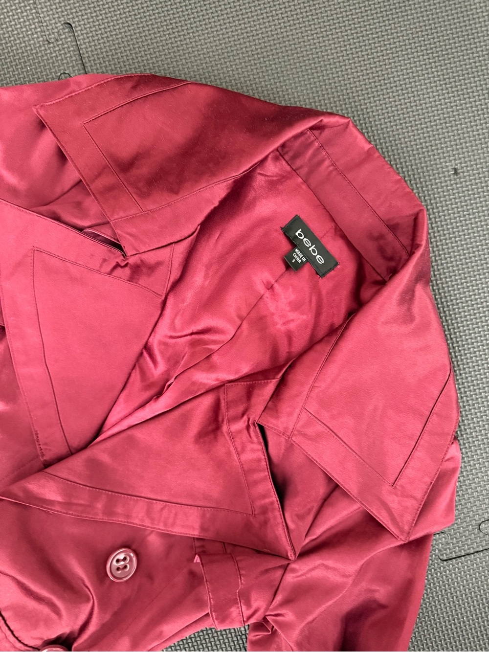 bebe Satin Trench Coat in Burgundy